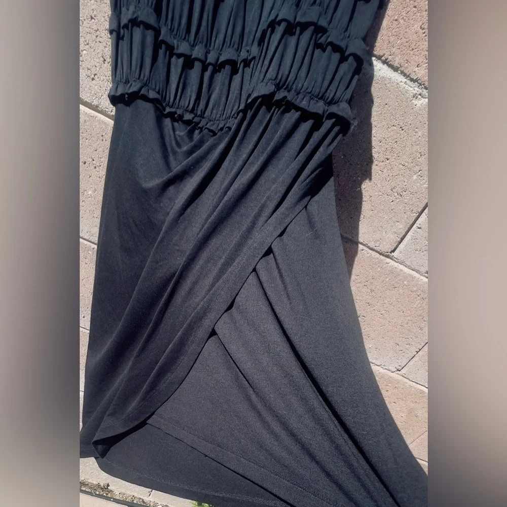 NWT Anthropologie Leifnotes Black Asymmetric Mini Dress Shirred Bodice Women’s M - Picture 3 of 5
